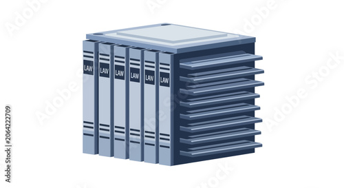 Digital Legal Database Concept: Law Binders Integrated into Server Storage Cube on White Background