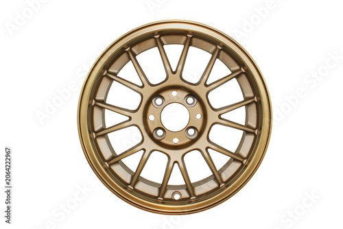 Fotografie Gold alloy car wheel side view isolated on transparent background
