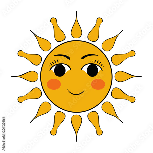 Cartoon Smiling Sun with Rays