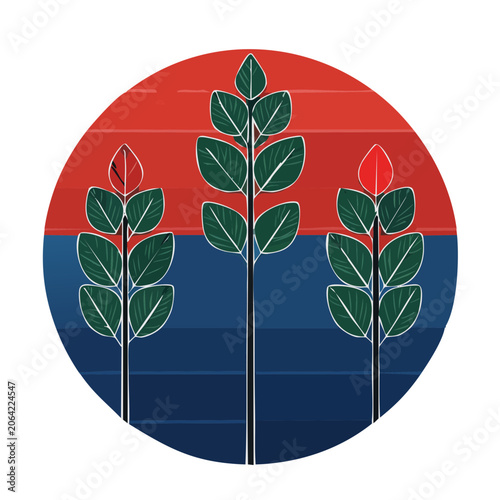 Flat Design Stylized Trees with Sunset Background