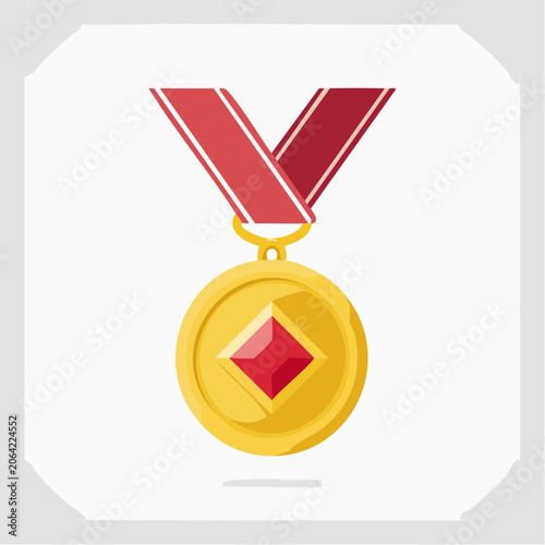 Gold medal with red ribbon and ruby gem