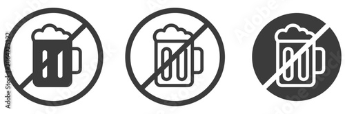 Quadro su tela No alcohol allowed sign icons, Prohibition symbols with beer mugs in circle, No