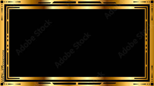 Elegant Art Deco Gold Frame Border on Black Background for Luxury Invitations
