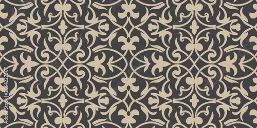 Konstfotografi Ornate gold floral pattern design on dark background