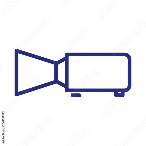 Side view of a projector, simple blue outline of projection equipment, isolated on a white background