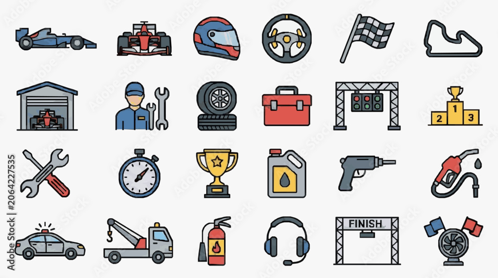 Naklejka premium Corporate Racing Team Operations and Maintenance Comprehensive Guide with high professional line art symbols for modern creative design and digital branding projects