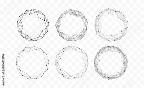 Abstract Polygonal Network Ring Frames Set With Connected Lines And Dots
