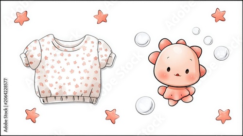 Cute Cartoon Shirt and Adorable Character in Playful Scene