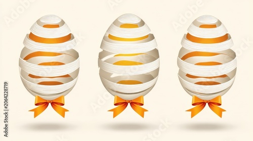Decorative Easter Eggs with Ribbons in Soft Pastel Colors