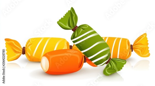 Colorful Candy Collection with Bright Wrappers and Shadows