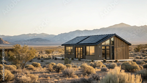 Modern Desert Cabin with Solar Panels