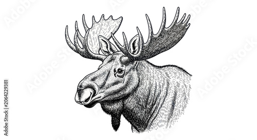 Portrait of a wild moose with large palmated antlers