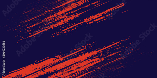 Konstfotografi Abstract Grunge Brush Stroke Pattern Vector, Bold Red Paint Texture on Dark Navy