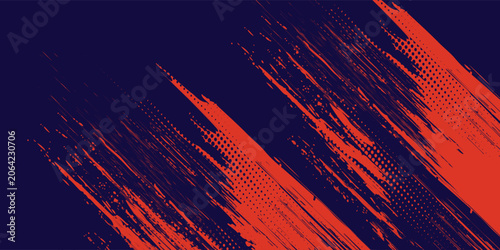 Konstfotografi Abstract Grunge Brush Stroke Pattern Vector, Bold Red Paint Texture on Dark Navy