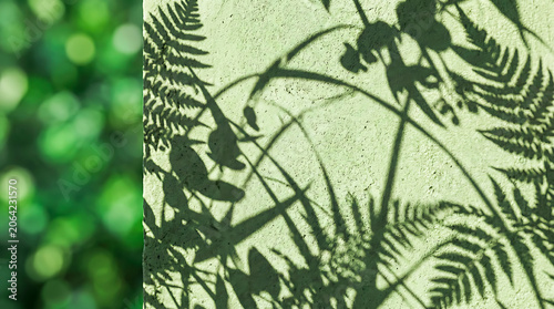 World Environment Day layered botanical shadows with elegant green bokeh, environmental sustainability concept and premium nature inspired stock photography background