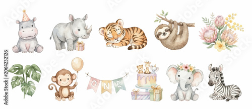 Canvas Print Watercolor Safari First Birthday Clipart Collection