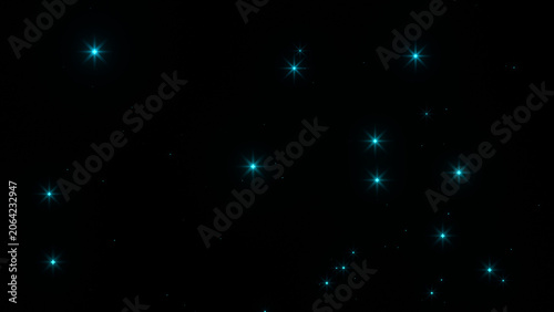 Glowing Blue Star Particles and Sparkles on Black Background