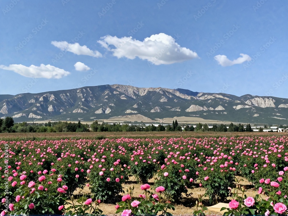 Obraz premium Clear Day Panorama of Rose Valley Distant Mountains