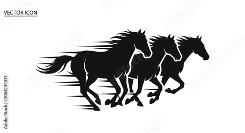 Foto Three galloping horses silhouette in motion