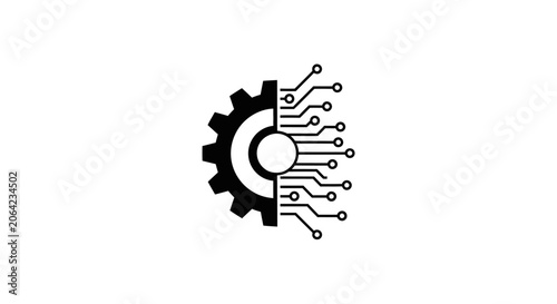 Half gear and half electronic circuit board icon.