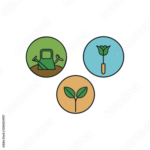 Hand Drawn Eco Friendly Badges with House Tree and Leaf in Flat Style