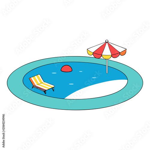 Woman Relaxing on Inflatable Pool Float with Cocktail and Umbrella in Summer Water