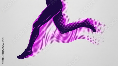 A person runs swiftly through a vibrant purple-hued environment with dynamic motion.