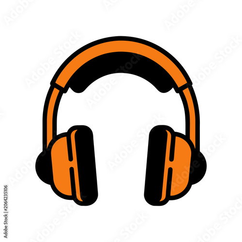 Black and Orange Over-Ear Headphones Isolated on White Background Minimalist Design