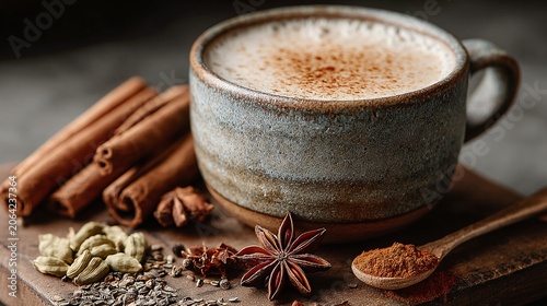 Warm Spiced Latte with Cinnamon Sticks.