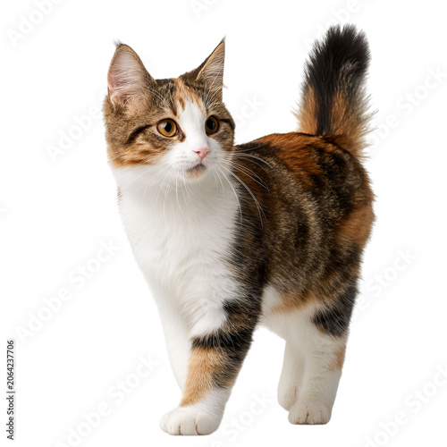 PNG of Playful calico cat striking a pose