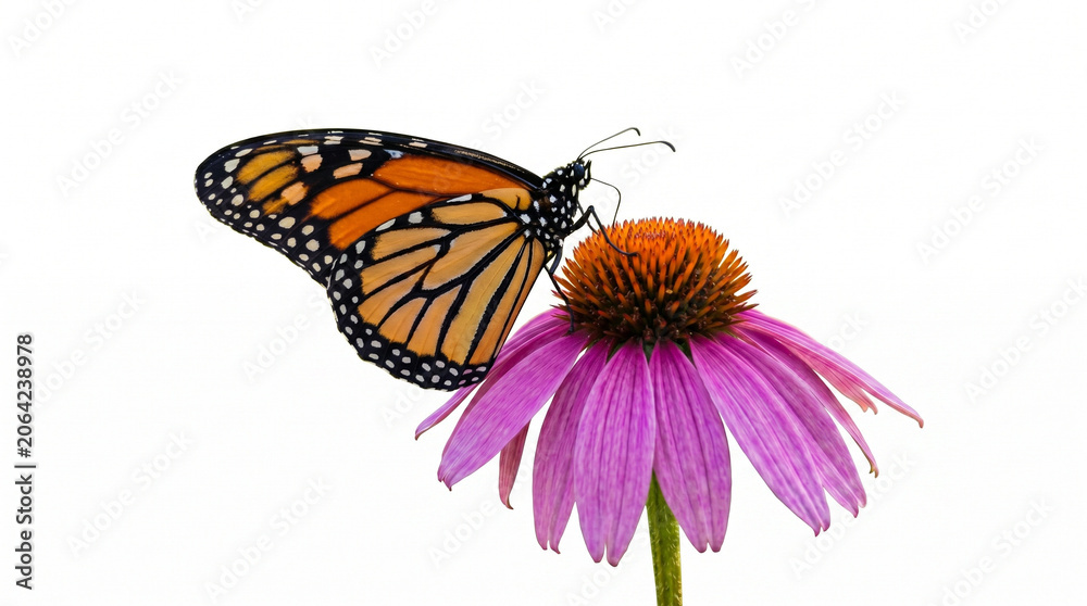 Fototapeta premium Butterfly on purple flower isolated 