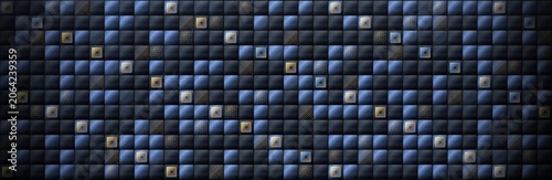 A futuristic abstract background with dark blue and gold geometric cubes symbolizing luxury and digital innovation
