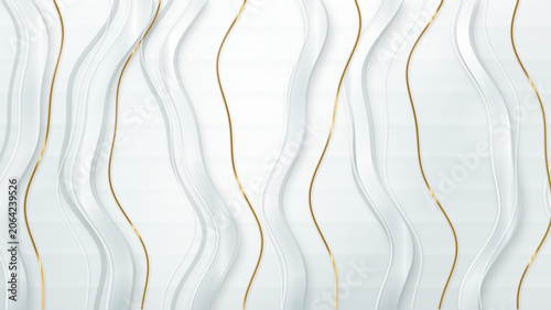 Elegant Abstract Background with White Wavy Forms and Luxurious Gold Lines Representing Minimalist Sophistication