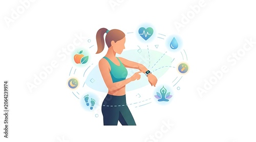 Woman using smartwatch for fitness and wellness tracking