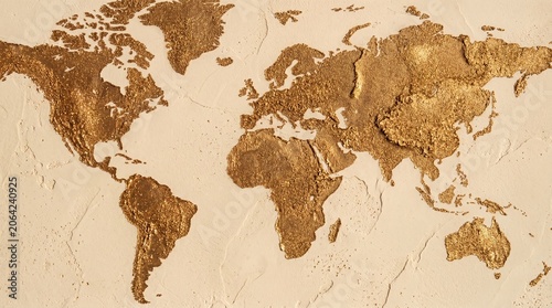 The background metallic texture of decorative plaster for walls is vertical shimmering stripes in the form of continents.