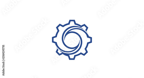 Blue line art gear with internal spiral swirl.