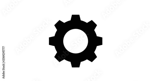Bold black gear icon for industrial branding.