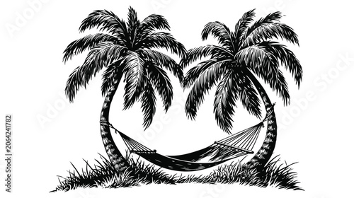 Hammock vector illustration with palm trees and relaxing scenery