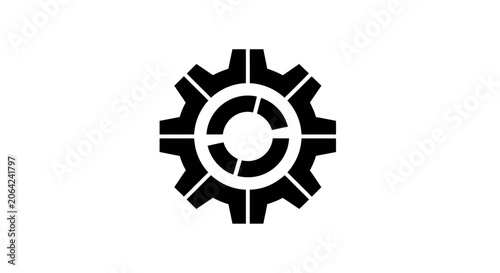 Bold black gear cogwheel icon on white background.