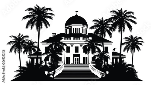 Mansion vector silhouette grand estate with tropical palms