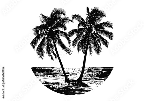 Palm vector illustration of a tropical island beach landscape