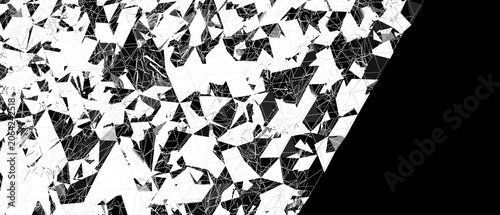 Foto Geometric fragmentation pattern with small white dots on a black and white background