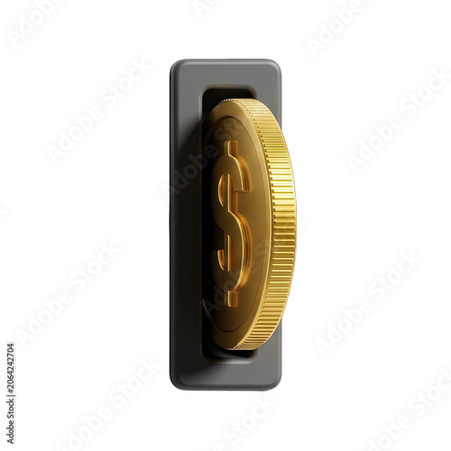 Gold Coin with Dollar Sign Inserted into Slot