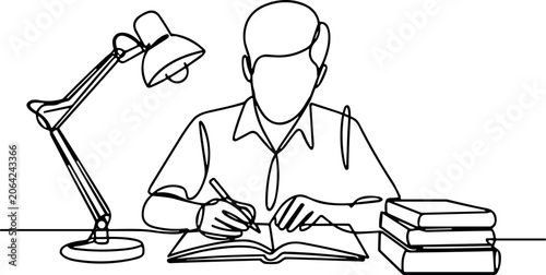 Foto Person studying with books and desk lamp illustration
