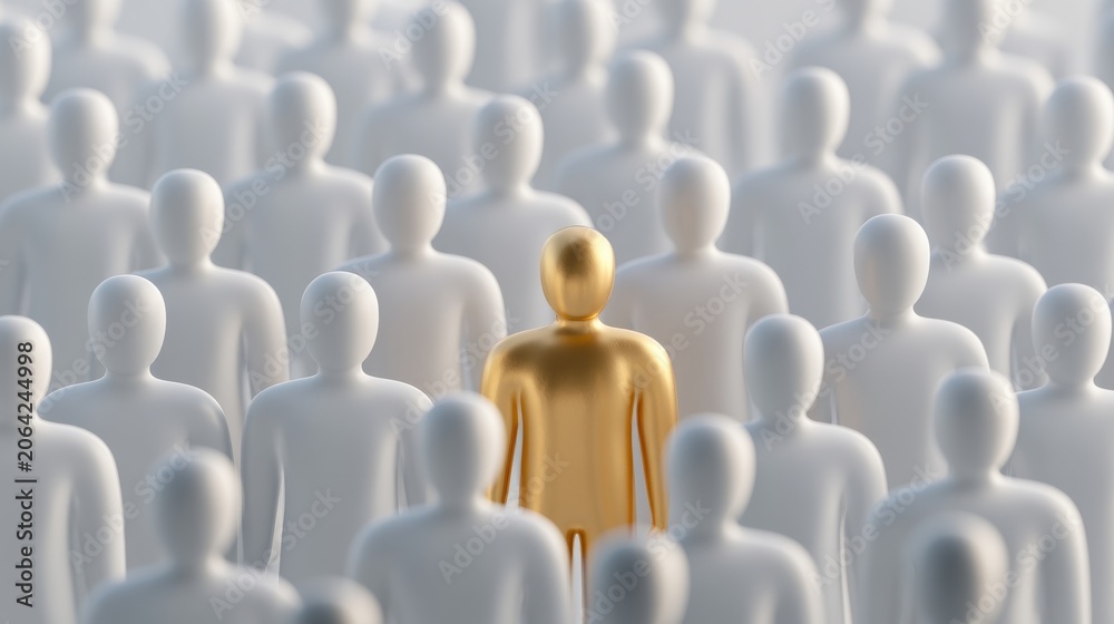 Obraz premium Standing out among many figures with one figure in gold color surrounded by white figures