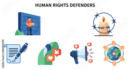 Εκτύπωση καμβά Human rights defenders icons and symbols.