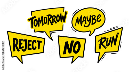 Comic speech bubbles with run and reject text.