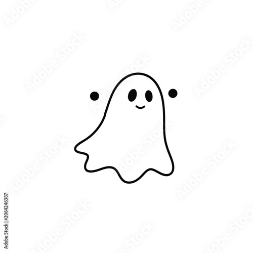 Cuadro en lienzo Cartoon Ghost Silhouette Simple Line Art On White Background
