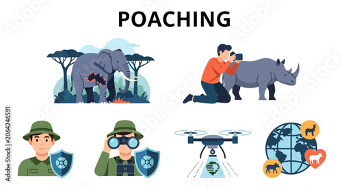 Photos Poaching endangered animals concept illustration.