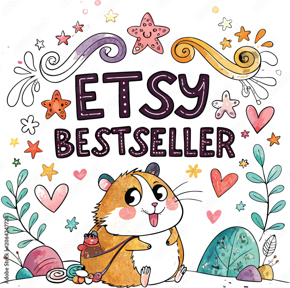Fototapeta premium Cute hamster with etsy bestseller typography